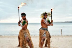 Fiji: Sunset Cruise with Dinner and Fire Show - The welcome ceremony and bonfire singing on the island